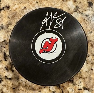 NJ DEVILS ROOKIE SENSATION ARSENY GRITSYUK SIGNED AUTO DEVILS PUCK JSA WITNESS