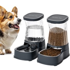 Automatic Dog Water Dispenser Gravity Stainless Steel Waterer Food Feeder Se...