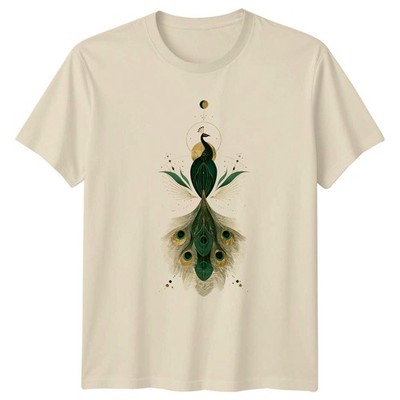 Smaragd Grün Gold Art Deco Pfau Damen T-Shirt Himmlischer Vogel Geburtstag Geschenk
