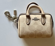 NWT Coach Mini Rowan Sand Taupe Signature Leather Trigger Bag Charm CX068