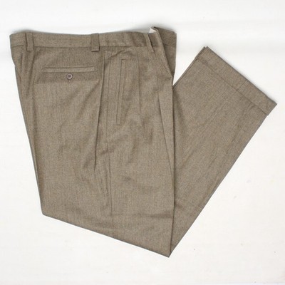 Zanella Taylor Dress Pants Mens 40x32 Solid Lt Brown Wool Pleated Trousers Italy