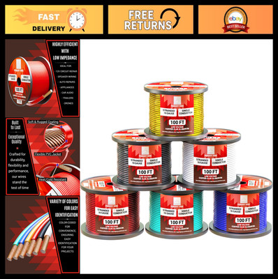 16 Gauge Wire Combo 6 Pack - 600ft Total, 100ft Rolls, 12V Low Voltage Electrica