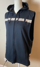 PUMA Womens sz L Black Active Hooded Full Zip Vest 21"x27"