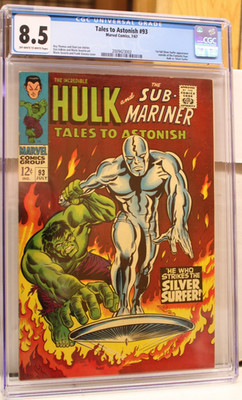 TALES TO ASTONISH #93 CGC 8.5 OW/W Silver Surfer Vs. Hulk Roy Thomas Marvel 1967