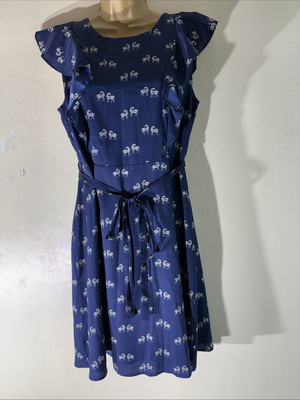 Damenkleid Yumi UK 12 blau Zebramuster Flügelärmel knielang gefüttert A-Linie