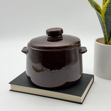 Vintage West Bend Brown Glazed Stoneware Bean Pot with Lid Made in USA Fall