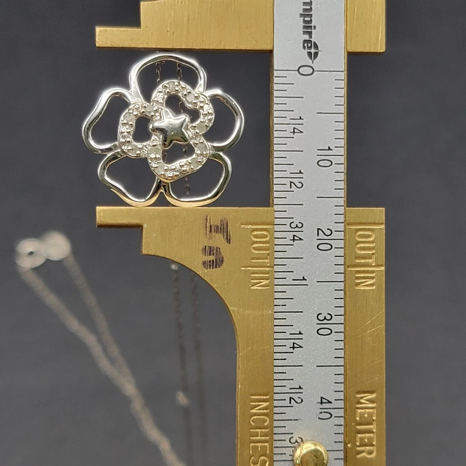 925纯银正品钻石花朵心形吊坠项链星星中心20 — 第 4/4 张图片
