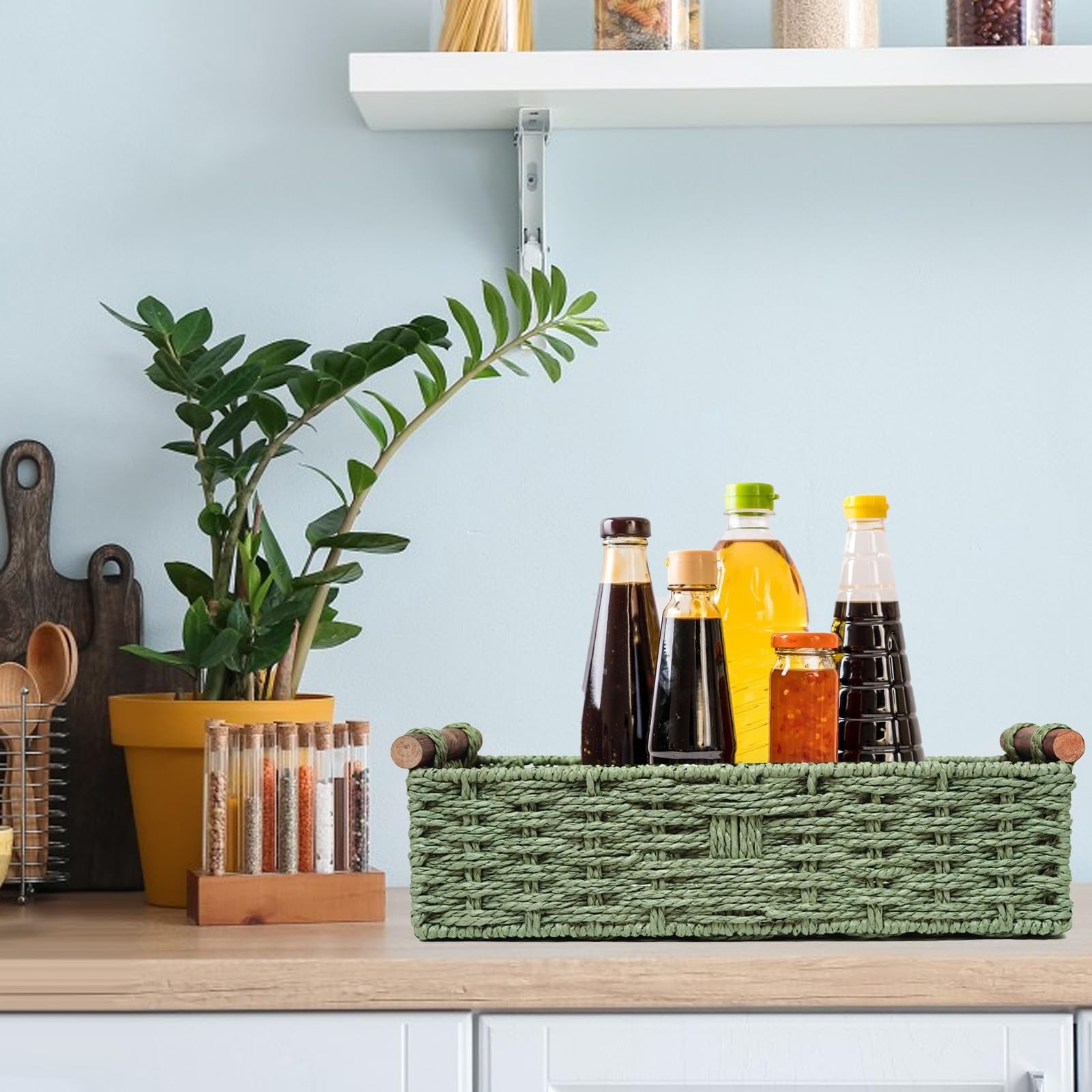 Round Paper Rope Storage Basket Wicker Baskets for Organizing with Handle Dec...