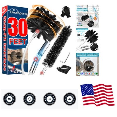 Effortless 30 Feet Dryer Vent Cleaner with Quick-Snap Brush & Drill Attachment
