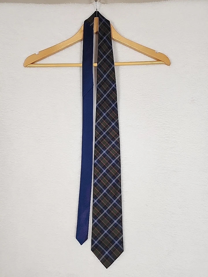Corbata para hombre Tommy Hilfiger importada 100 % seda hecha en EE. UU. azul verde a cuadros preppy  Foto 2 de 4