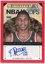 Giannis Antetokounmpo 2013-14 Panini Hoops Red Rookie Autograph Card #172 81/99. rookie card picture