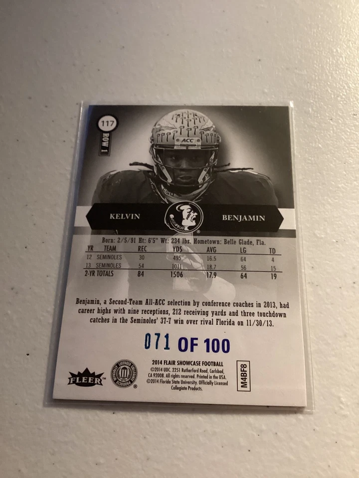 2014 Flair Showcase - Kelvin Benjamin #117 Legacy Collection /100 (RC) - Image 2 of 2