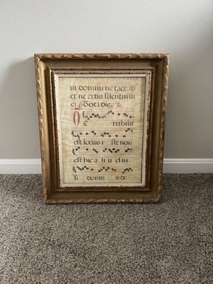Framed Rare Antique Catholic Antiphonal Hymnal Leaf Double Sided 1700s