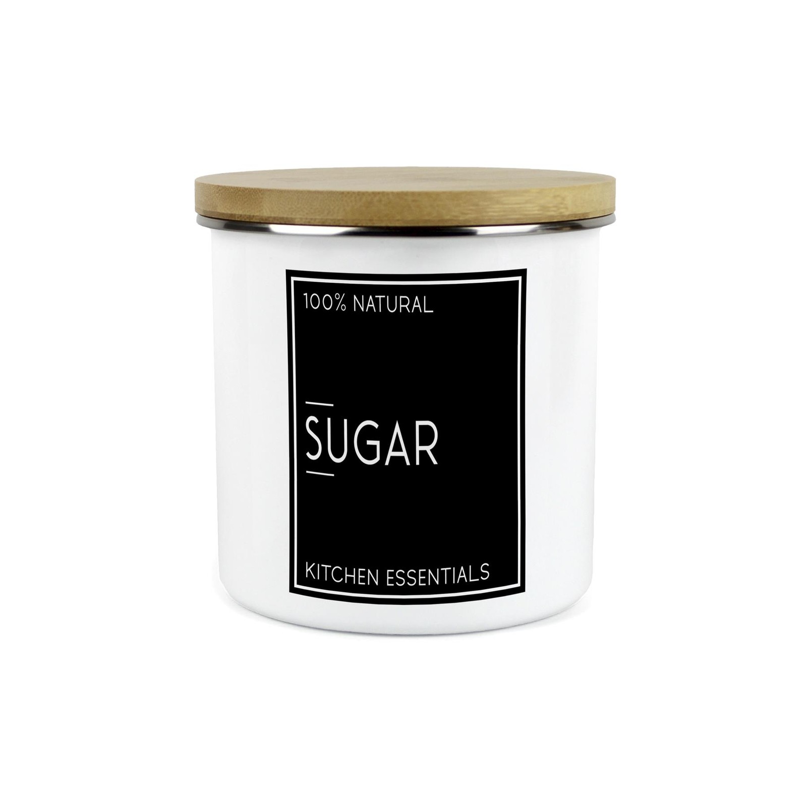 Inverted Minimalist Sugar Storage Canister - Enamel & Bamboo Kitchen Container