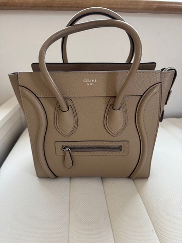 CÉLINE Micro Luggage Handbag Dune Beige Old Logo Drummed Calfskin