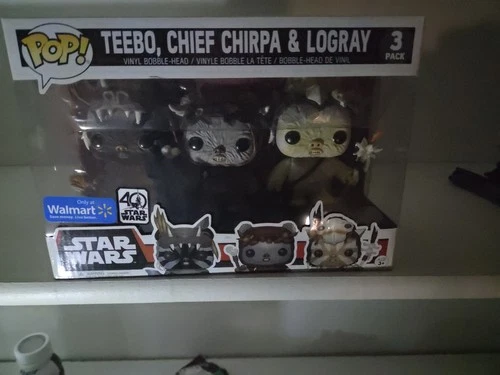 Funko Pop Star Wars 40th Teebo Chief Chirpa Logray Ewok Walmart Exclusive 3-Pack