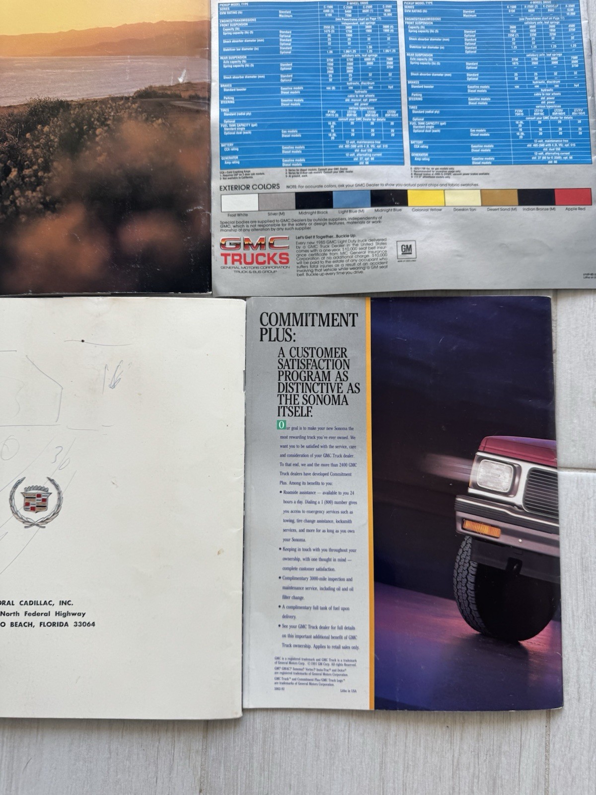 Vintage Car Brochures GMC Chevy Cadillac 1988–1992 Lot of 4