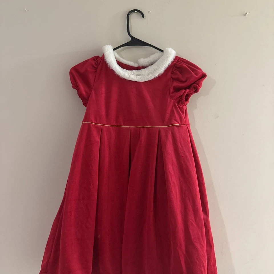 Vestido navideño de terciopelo rojo con cuello de piel sintética talla 8 para niñas Foto 2 de 4
