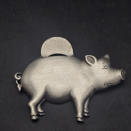 JJ Jonette Jewelry Piggy Bank Brooch Silver Tone Vintage Costume Jewelry