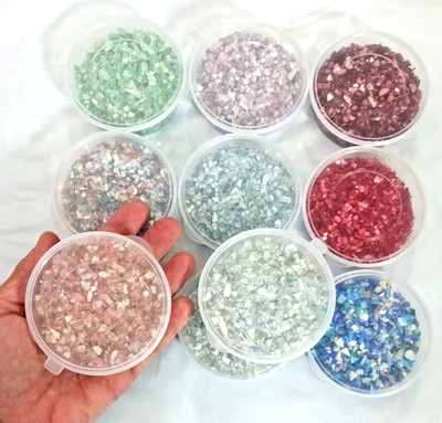 Broken Crushed Glass Shard Pieces For resin art Crafts 2 LB 4 oz colors + mirror