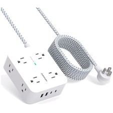 Wall Mountable 10 Ft Power Strip with 8 Wide AC Outlets  4 USB Fast Chargers