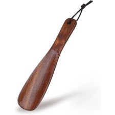 Wooden Shoe Horn with Leather Lanyard Short Handle Retro Shoehorn for Men Women