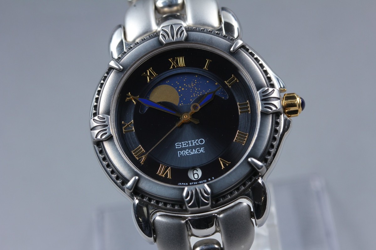 Vtg1993 [N MINT] Seiko Presage 6F34-6060 Silver MoonPhase Roman Qz
