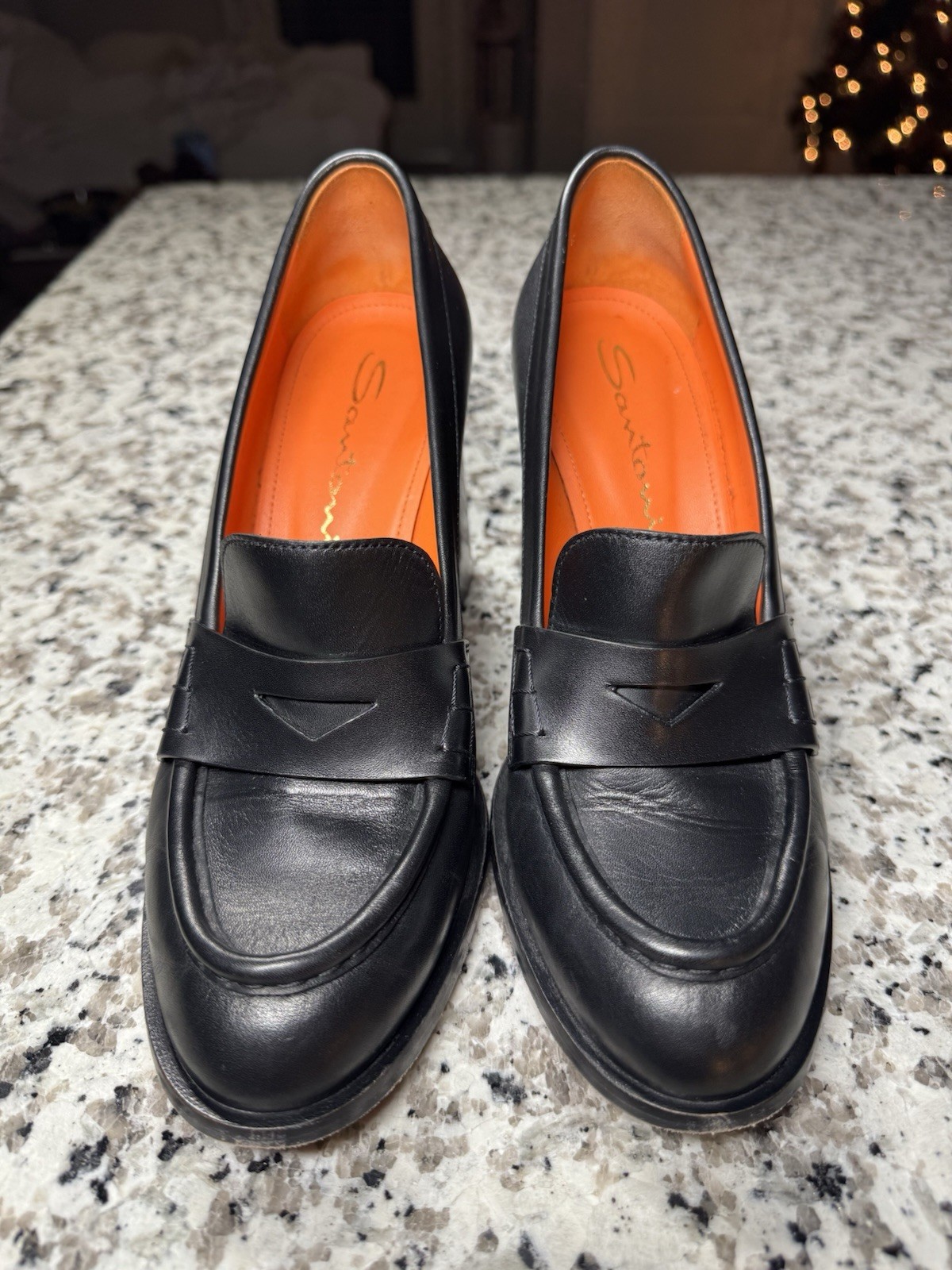 Santoni Block Heel Loafer Pumps Women’s Size 7.5 / Euro 37.5 Made In Italy