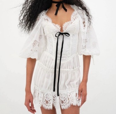 NWT FOR LOVE & LEMONS Ellis Mini Dress White Coquette Size Small 