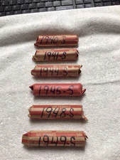 Wheat Penny Rolls (6) 1940’s All San Francisco Mint. 1940, 41, 44, 45, 48 & 49.