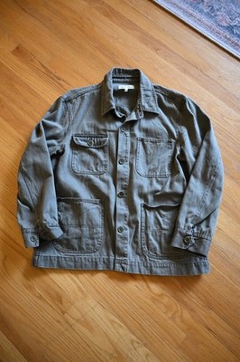 Garment Dyed Work Jacket in Recycled Denim Thyme Olive  - XL