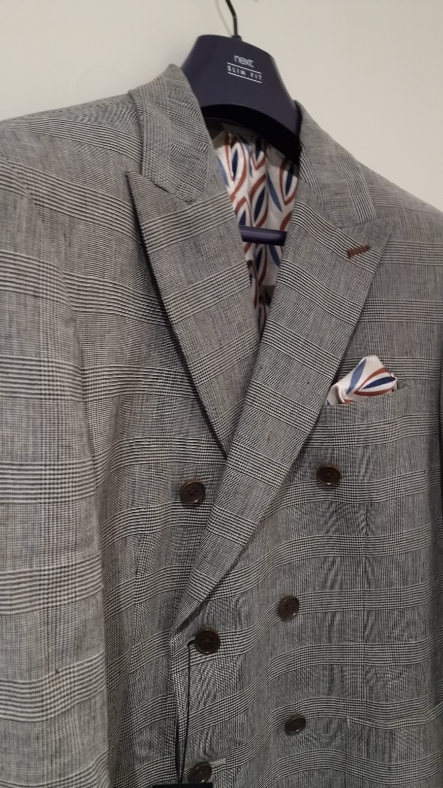 Mens NWT NEXT Double Breasted Grey Prince of Wales Check Blazer. 42 S. RRP £135 image 3