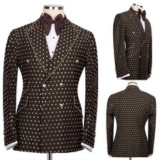 Business Men Suit Regular Fit Wedding Tuxedos Peak Lapel Beading Double Breasted