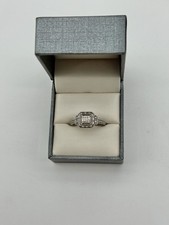 Sterling Silver Real Diamond Cluster Ring Square Halo Engagement Ring Sz 8