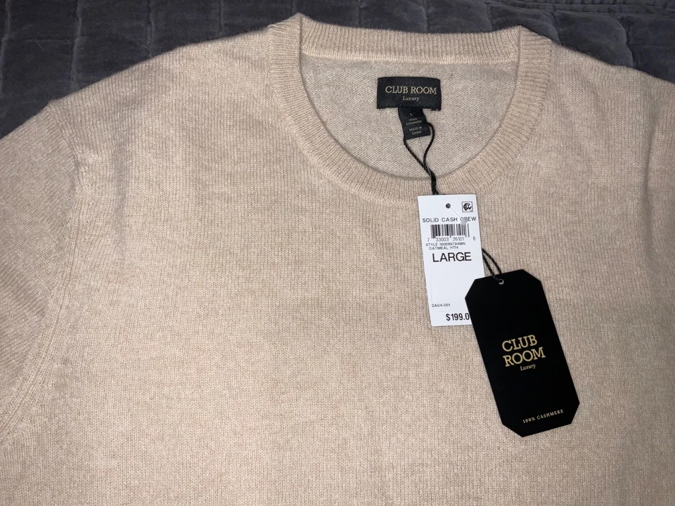 Suéter Club Room Luxury para hombre 100 % cachemir tostado liso cuello redondo precio de venta sugerido por el fabricante 199 USD talla L Foto 4 de 4