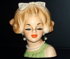 LES GIRLS WOW LASHES UBER RARE LG 6" BLONDE TEEN HEADVASE LADY HEAD VASE MINT!!