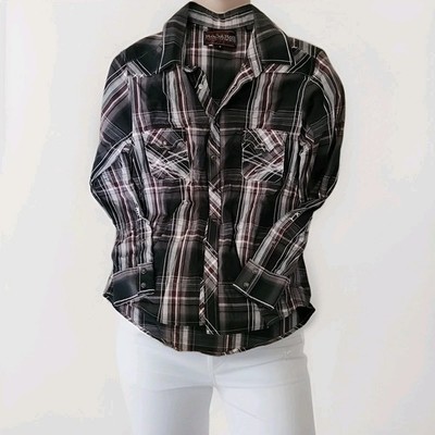 Rock & Roll Cowboy Size Medium Pearl Snaps Black & White Plaid