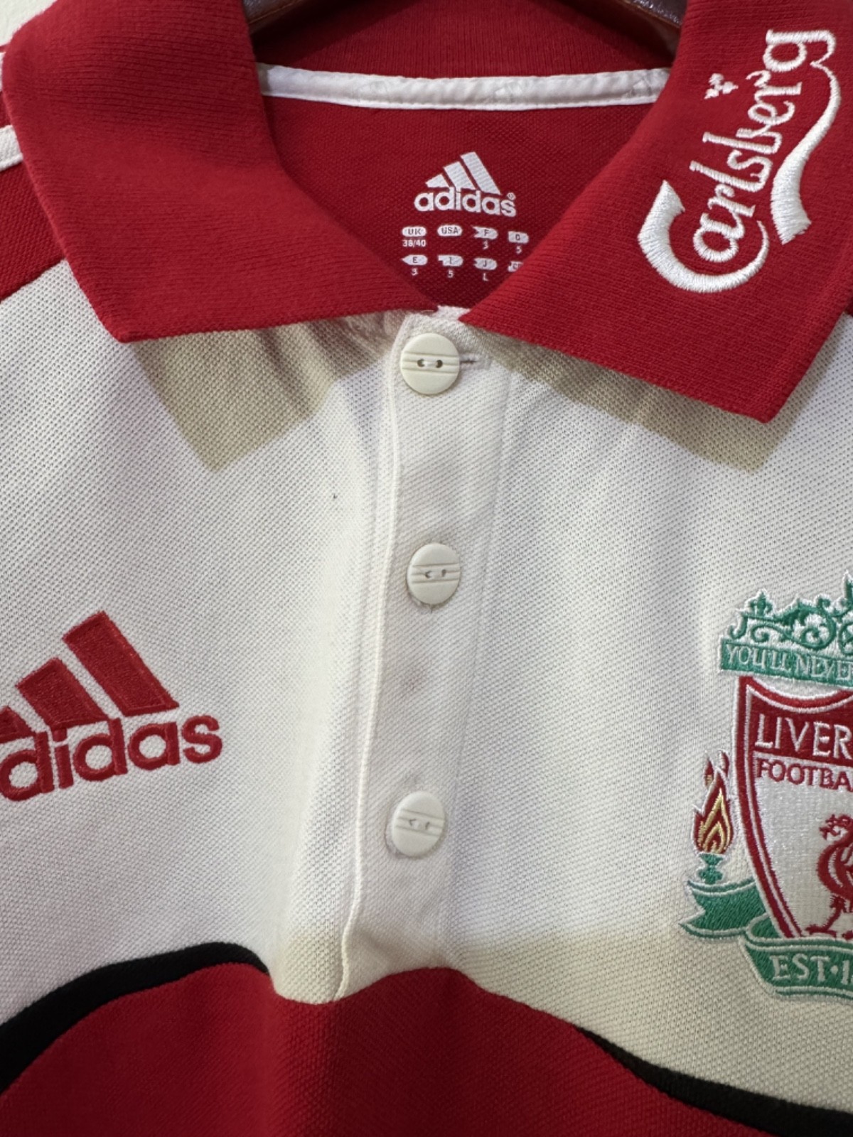 Vintage 2007 2008 Liverpool FC Adidas Polo Shirt Carlsberg Red Soccer Men's S image 6