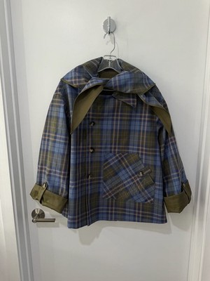 Damson Madder Jerry Reversible Crop Trench Coat in Olive Plaid