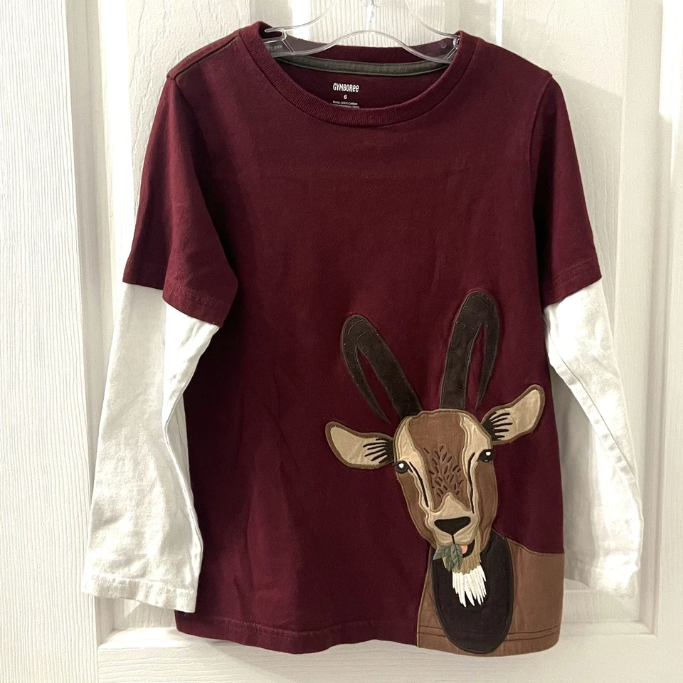 Camiseta Gymboree Niños Talla 6 COUNTY FAIR Aplicación Cabra Capas Manga Larga Foto 2 de 4