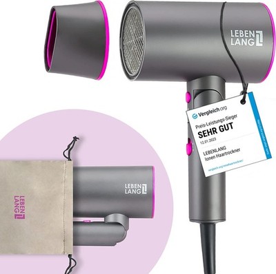 LEBENLANG Föhn Haartrockner Ionen 2100W - Anti-Spliss mit Kaltluft Modus | Reise