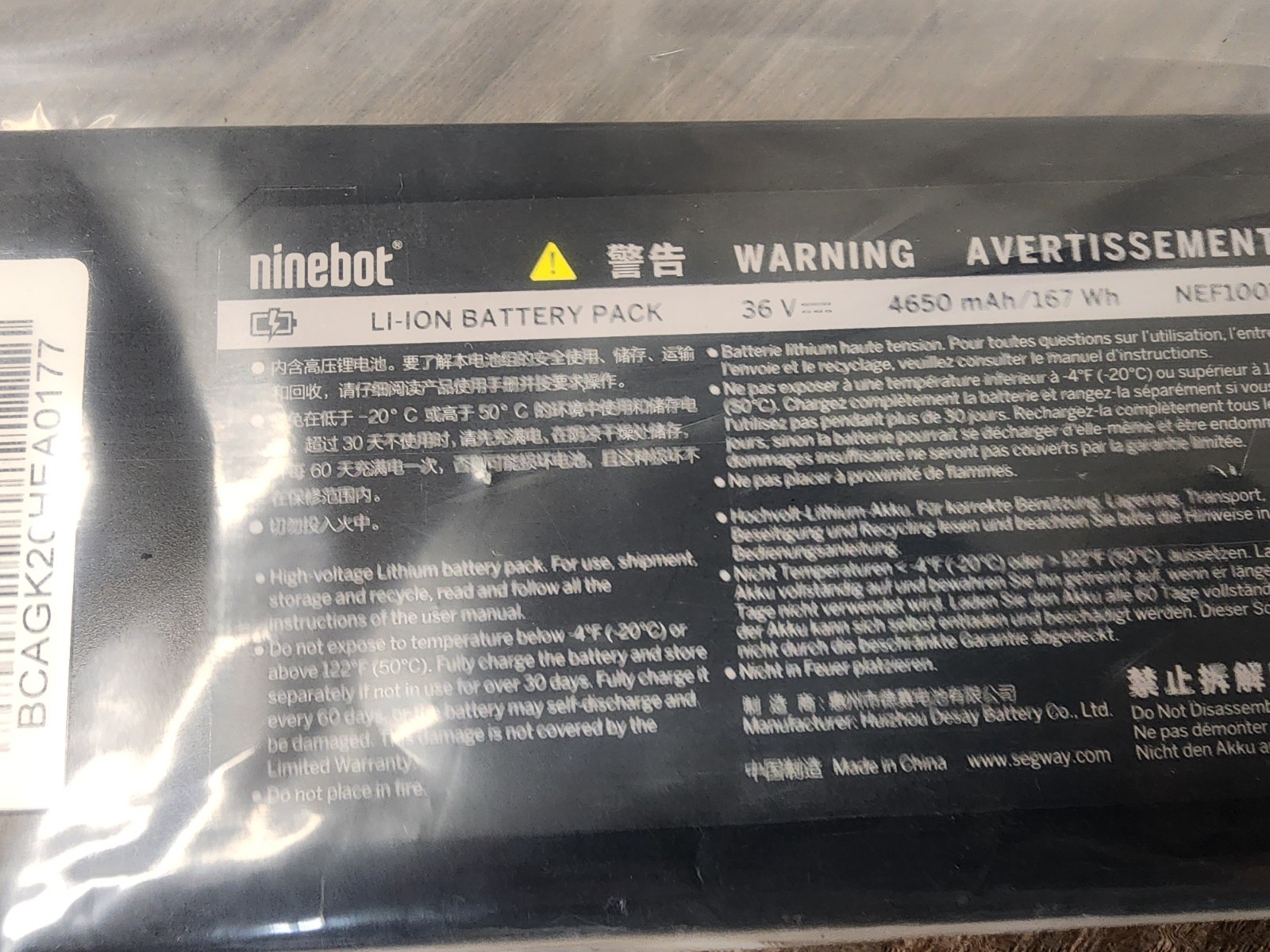 Ninebot Replacement Lithium Battery For Air T15 Electric Scooter NEF1001-X