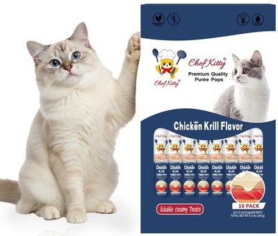 Cat Treats Lickable | Grain-Free Cat Food Toppers, Creamy Chicken Krill 10-Pack