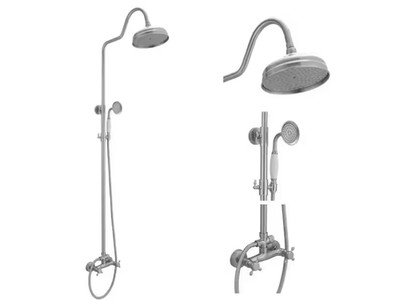 BWE 2-Spray Round Wall Bar Shower Kit with Hand Shower Dual Cross Handles Mixer