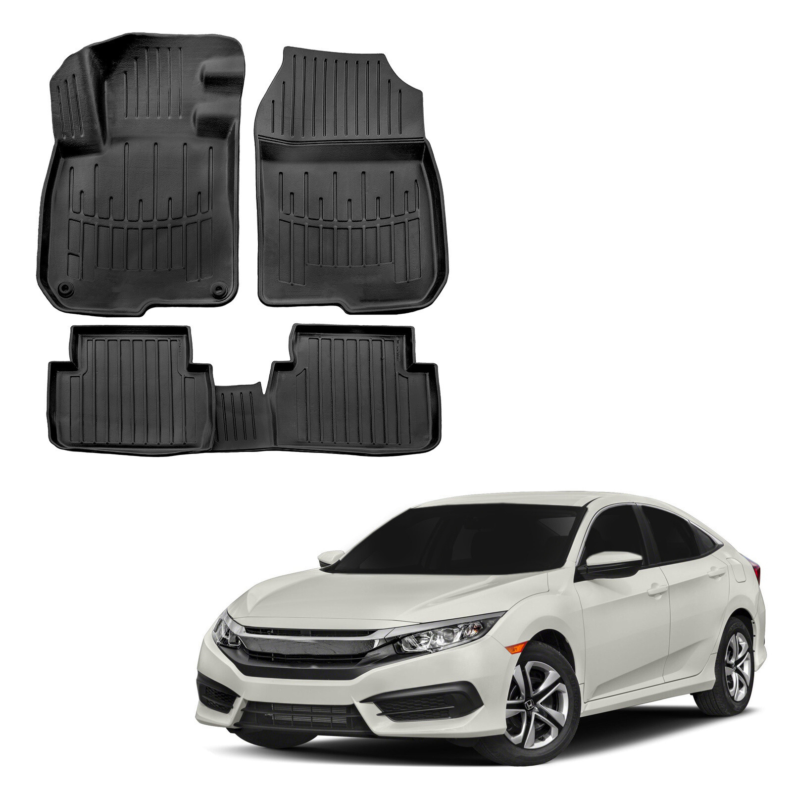 Tapis de sol Honda Civic 2016-2021 auto sur mesure caoutchouc Scoutt 3D noir