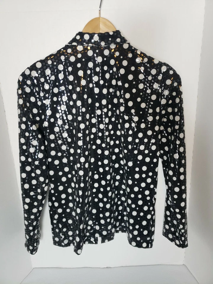 Chaqueta Camisa Laura Ashley Petite Para Mujer Negra con Lunares Blancos Cremallera, Talla PS Foto 2 de 4
