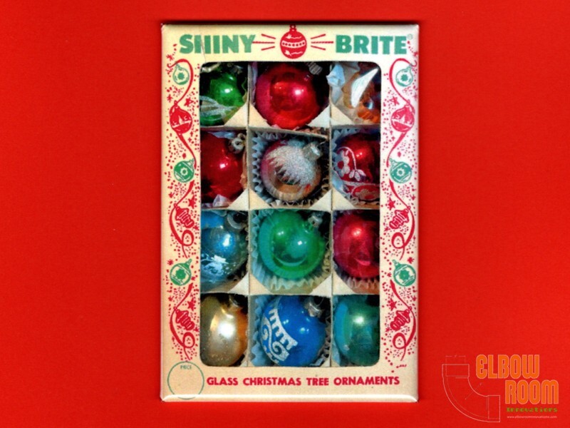 Shiny Brite Christmas tree ornaments vintage box art 2x3" fridge/locker