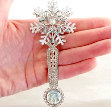 WOW 4.25" NWOT DESIGNER STYLE MOON FACE AB RHINESTONE SNOWFLAKE ICICLE  BROOCH