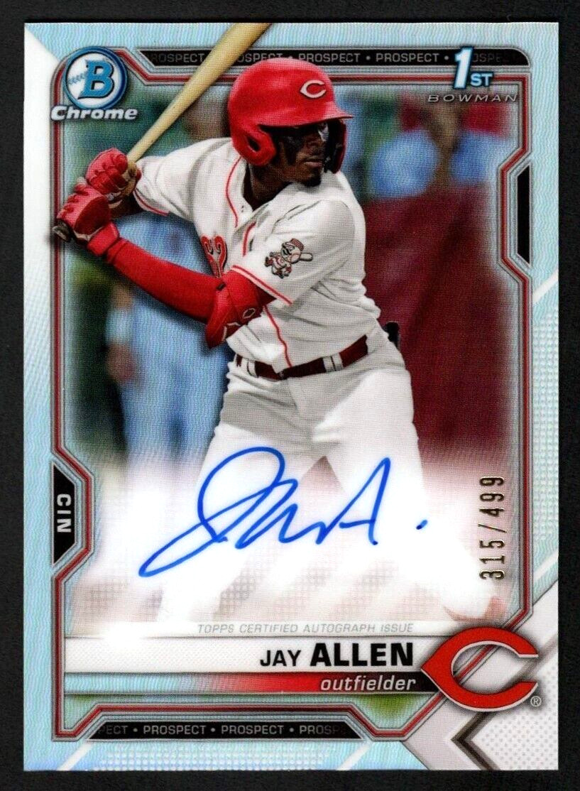 Jay Allen 2021 Bowman Chrome 1st Year Prospect Refractor Autograph 315/499 Reds