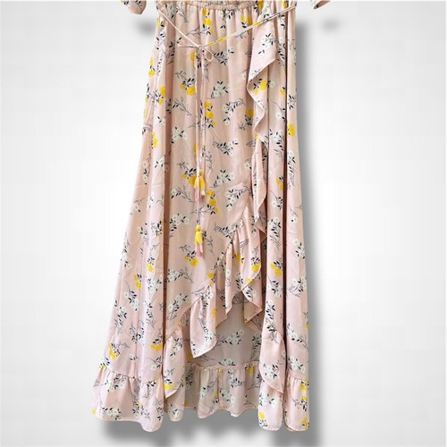 ASOS Moon River rosa gelb Blumen Faux Wickel High-Low Kleid Flatterärmel Medium - Bild 5 von 9